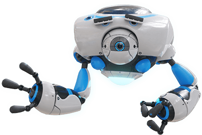 Droneo, unser Robo Avatar präsentiert das Infomaterial